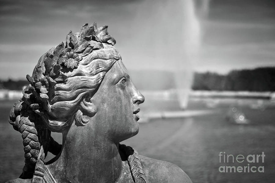 Paris Photograph - Versailles gardens, statue and fountain by Delphimages Paris Photography