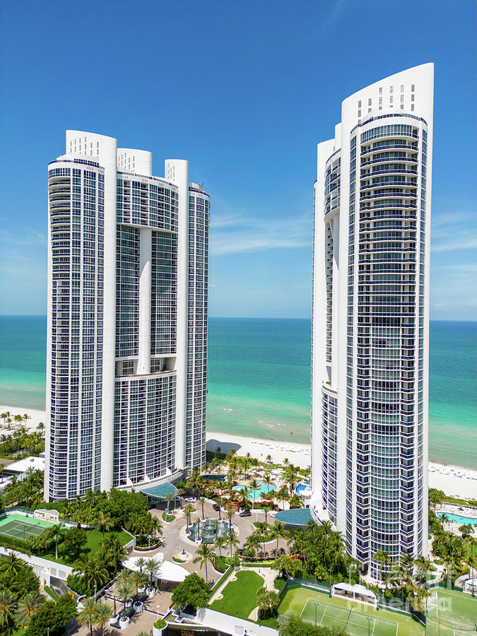 Vertical aerial photo Trump Towers Sunny Isles Beach FL Photograph by ...