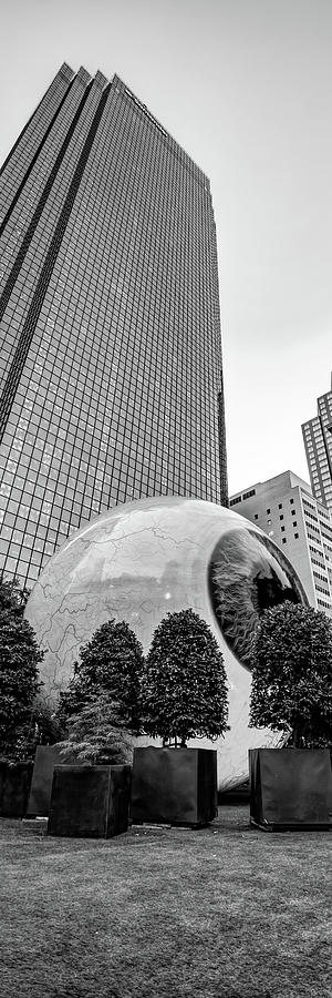 Vertical Ascension Panorama - Dallas Skyward Gaze In Black And White Photograph by Gregory Ballos