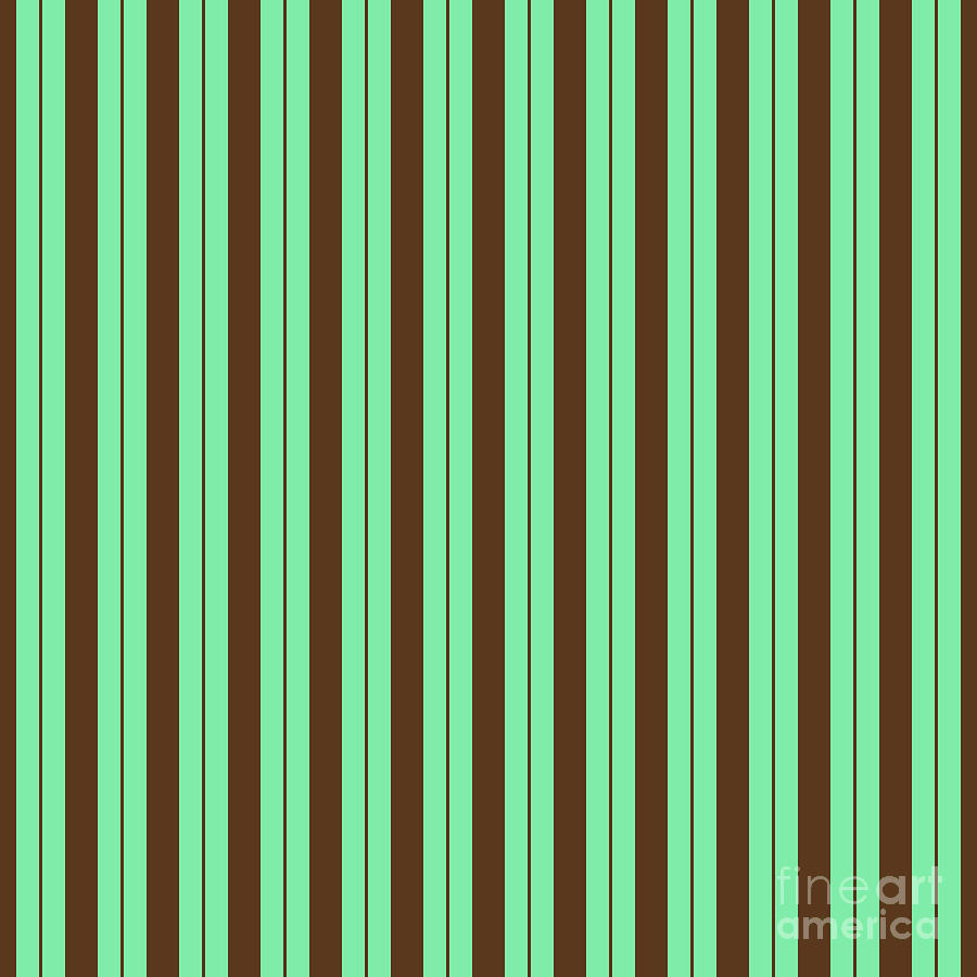 Vertical Awning And Pin Stripe Pattern In Mint Green And Chocolate Brown N.2530 Painting