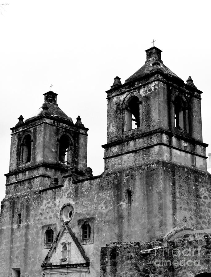 Vertical Mission Concepcion Towers in Black and White Photograph by Expressions By Stephanie