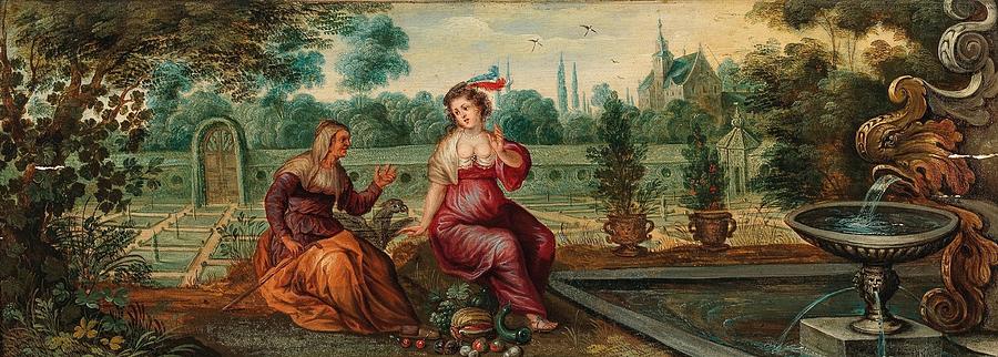 Vertumnus and Pomona Drawing by Frans Francken the Younger Flemish