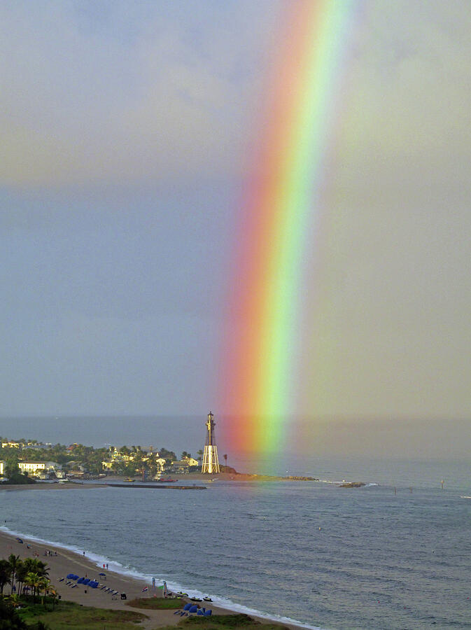 Very Bold Rainbow at Hillsboro Lighthouse in Florida Photograph by Corinne Carroll