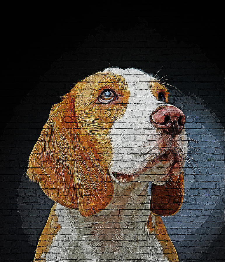 Very Elegant, Beagle Dog - Brick Block Background Painting by Custom Pet Portrait Art Studio