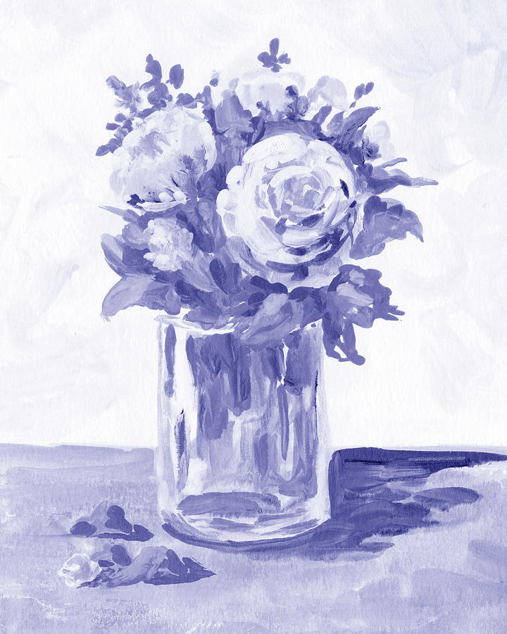 Very Peri Flowers Bouquet Purple Blue Watercolor V Painting by Irina Sztukowski