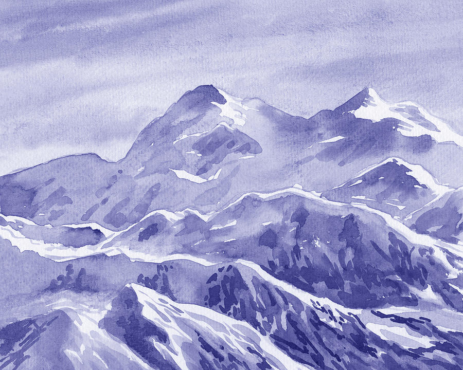 Very Peri Purple Blue Dramatic Landscape With Mountains Painting by Irina Sztukowski