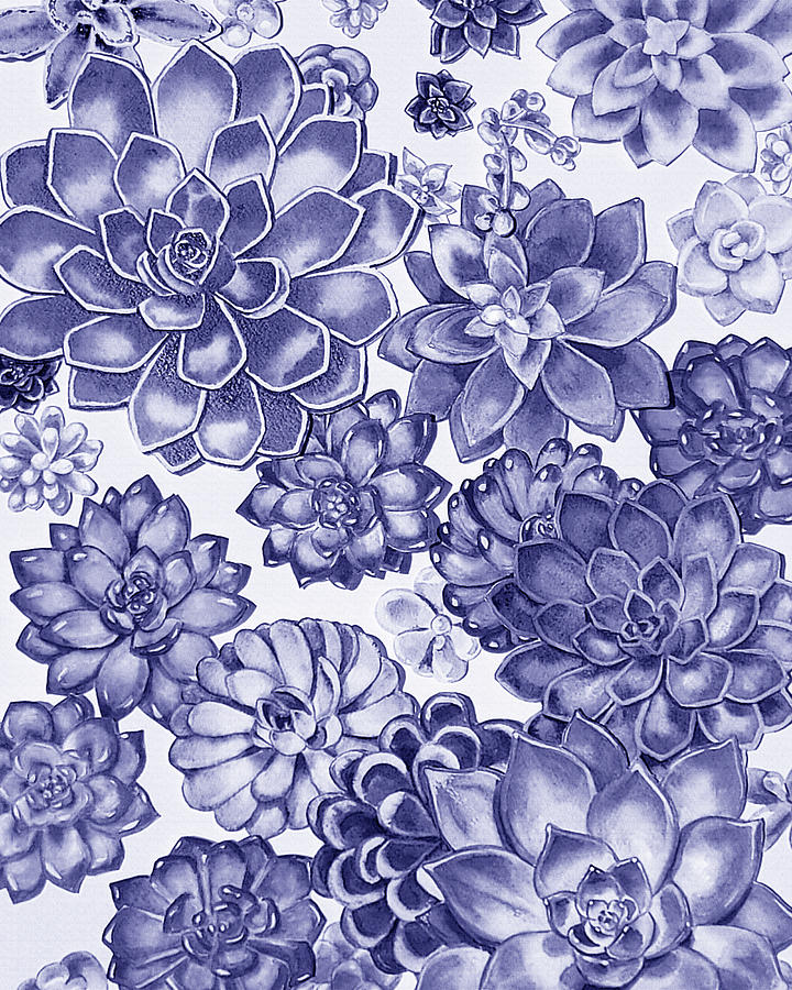 Very Peri Purple Blue Succulent Plants Garden Watercolor Interior Art I Painting by Irina Sztukowski