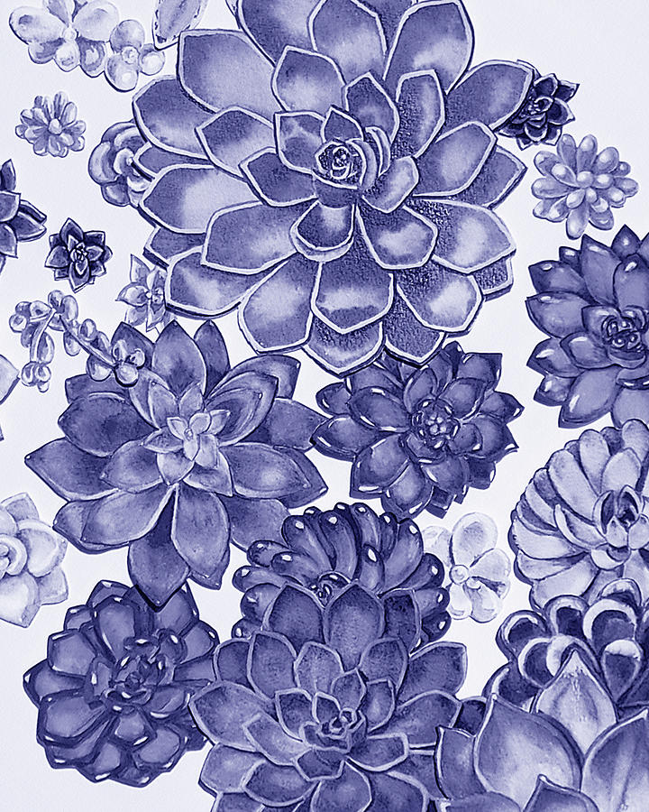 Very Peri Purple Blue Succulent Plants Garden Watercolor Interior Art II Painting by Irina Sztukowski