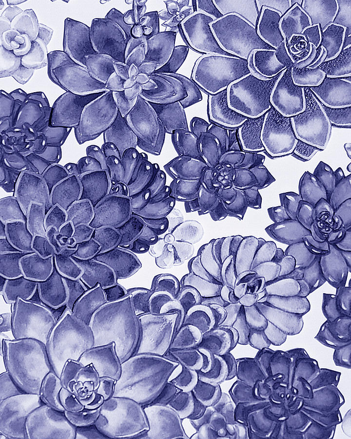 Very Peri Purple Blue Succulent Plants Garden Watercolor Interior Art III Painting by Irina Sztukowski