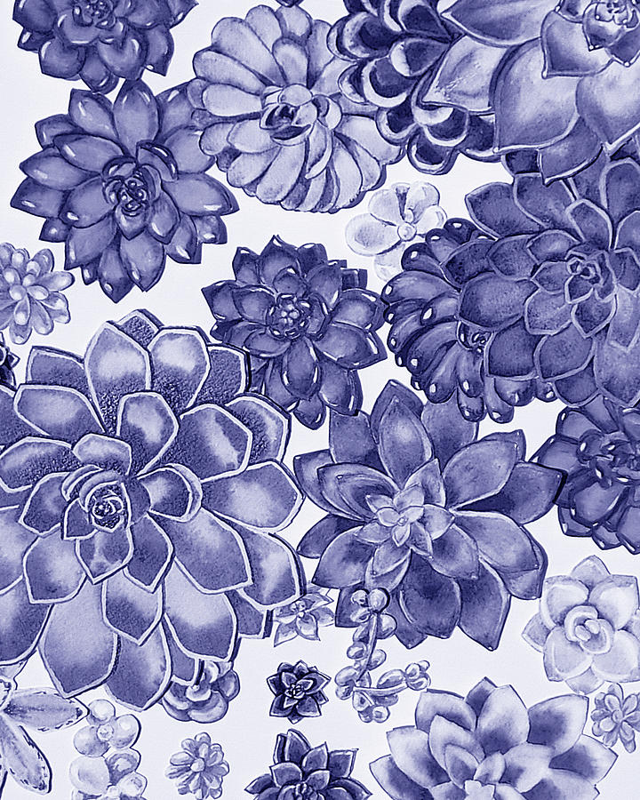 Very Peri Purple Blue Succulent Plants Garden Watercolor Interior Art IV Painting by Irina Sztukowski