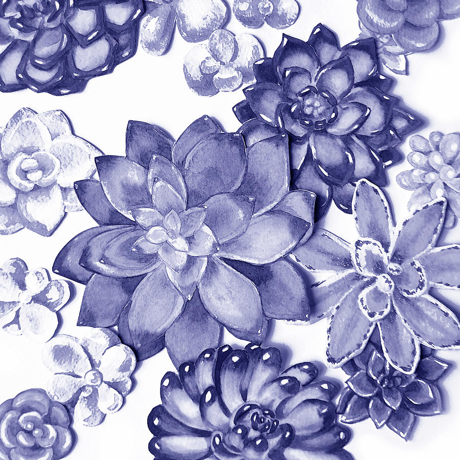 Very Peri Purple Blue Succulent Plants Garden Watercolor Interior Art IX Painting by Irina Sztukowski