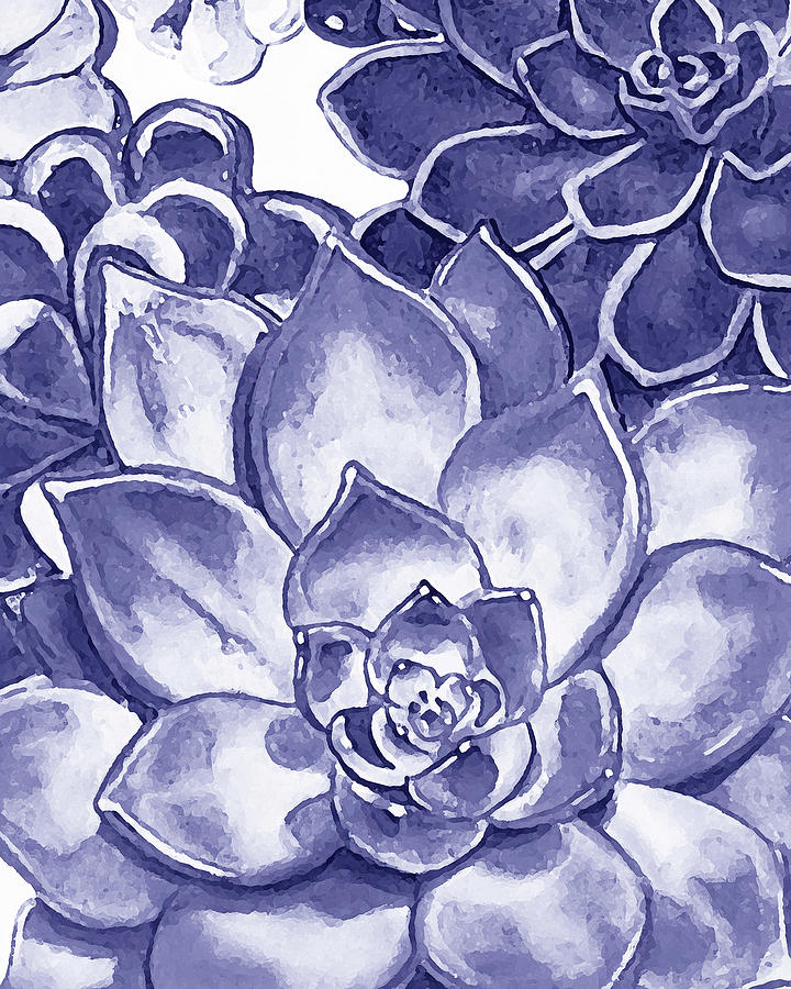 Very Peri Purple Blue Succulent Plants Garden Watercolor Interior Art VI Painting by Irina Sztukowski