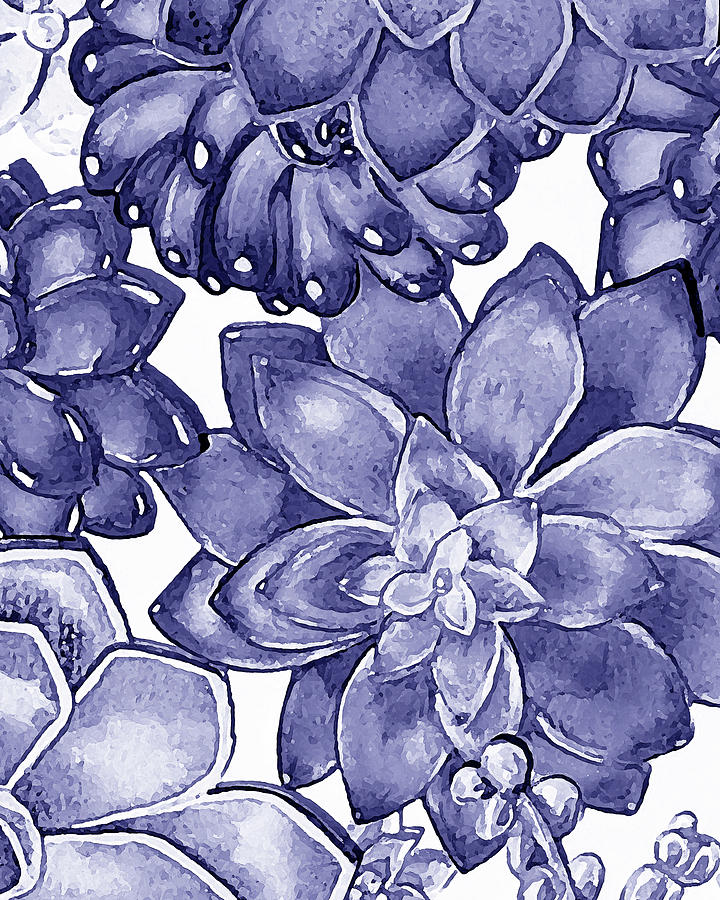 Very Peri Purple Blue Succulent Plants Garden Watercolor Interior Art VIII Painting by Irina Sztukowski
