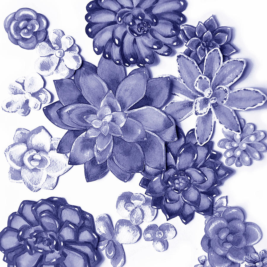 Very Peri Purple Blue Succulent Plants Garden Watercolor Interior Art XI Painting by Irina Sztukowski