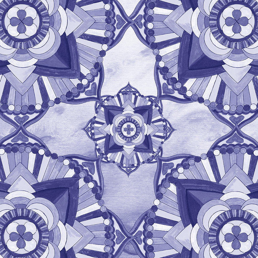 Very Peri Purple Blue Watercolor Mandala Meditative Art II Painting by Irina Sztukowski