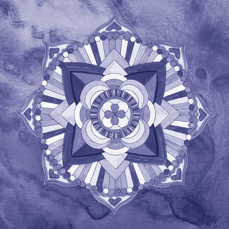 Very Peri Purple Blue Watercolor Mandala Meditative Art III Painting by Irina Sztukowski