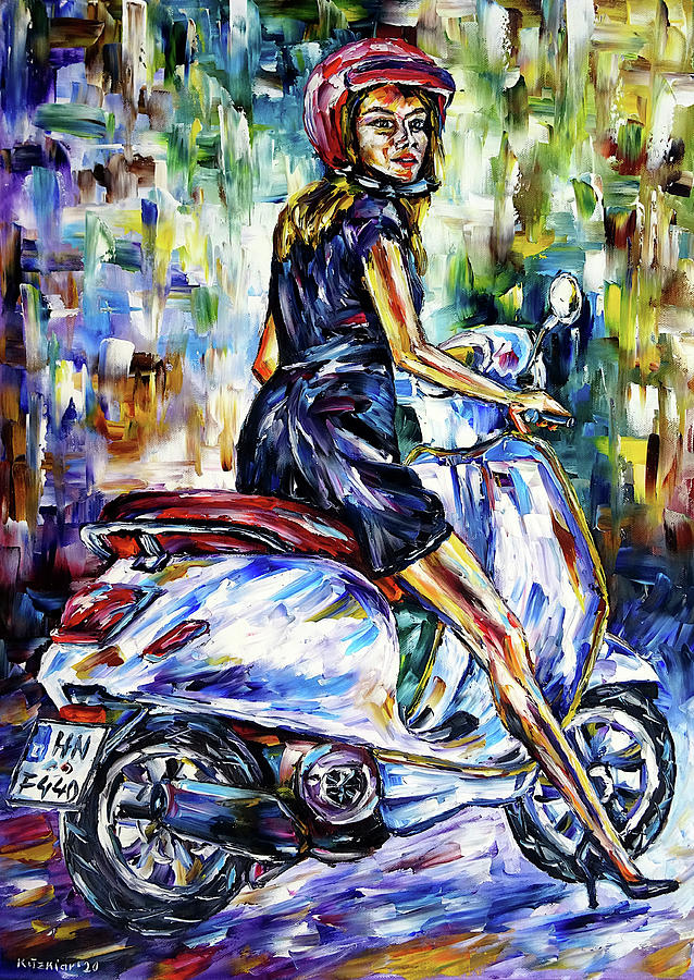 Vespa Girl Painting by Mirek Kuzniar