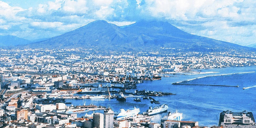 Vesuvio, panorama from Naples - 05 Painting by AM FineArtPrints