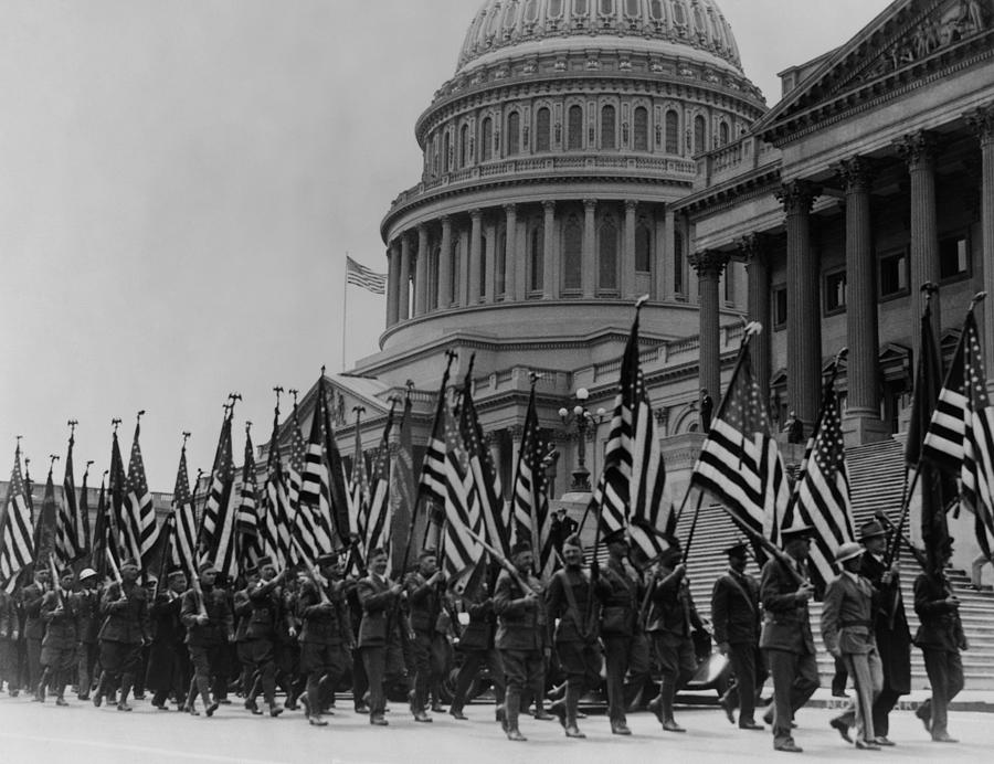Veteran Bonus Army Marchers Outside The Capitol Building - 1932 Photograph by War Is Hell Store