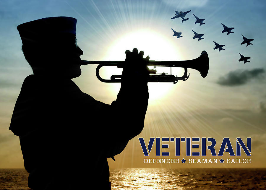 Veterans Day Navy Sailor Veteran Bugler and Jets Digital Art by Doreen Erhardt
