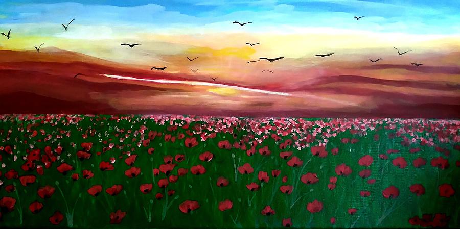 Veterans Day Sunset Painting by Barbara Fincher