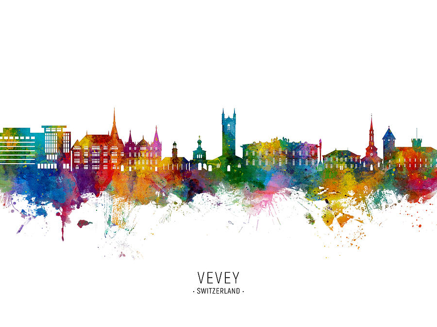 Vevey Switzerland Skyline #19 Digital Art by Michael Tompsett