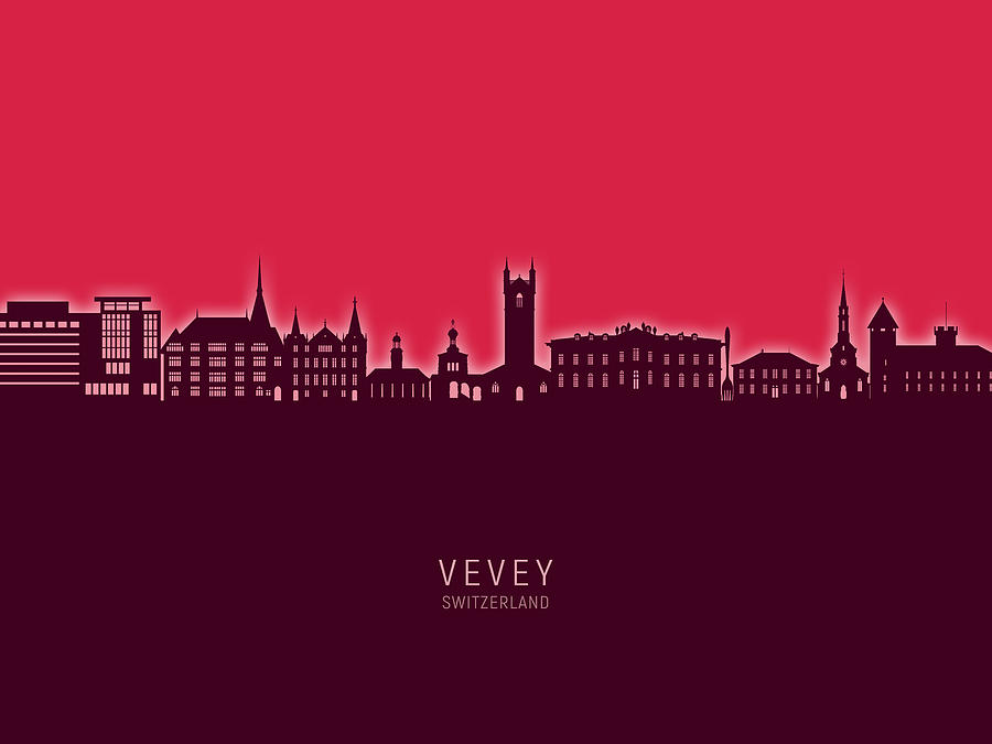 Vevey Switzerland Skyline #38 Digital Art by Michael Tompsett
