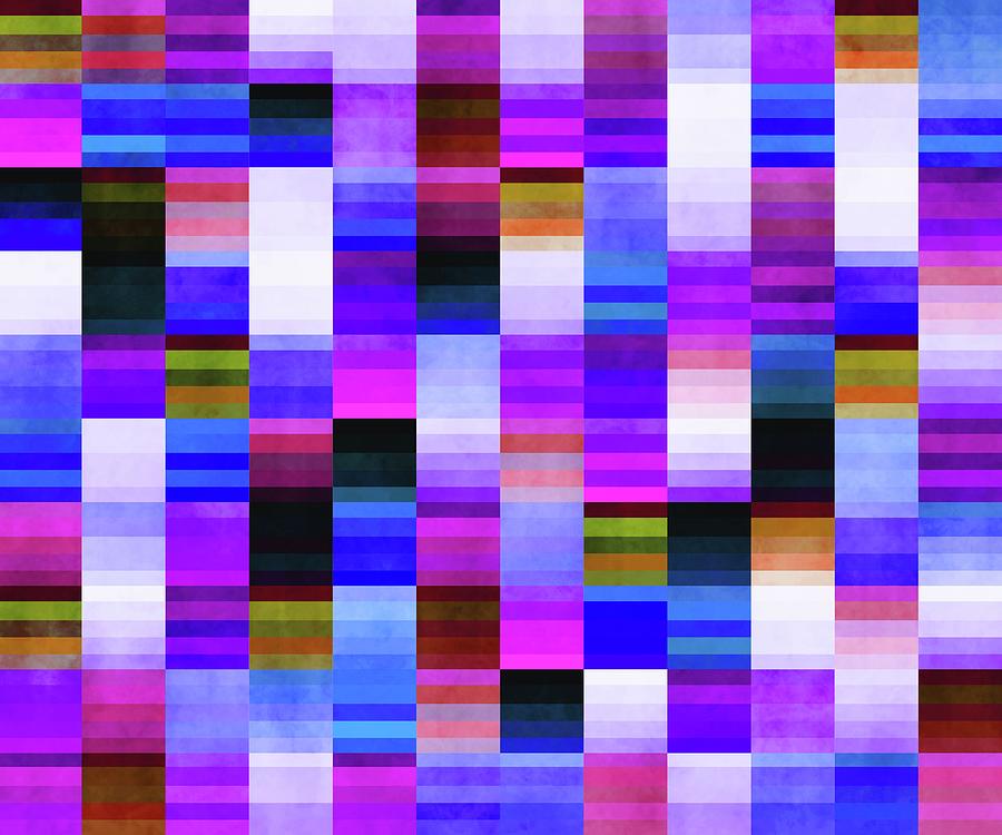 Vibrant 70s Glitch Pattern - Blue And Purple Mixed Media