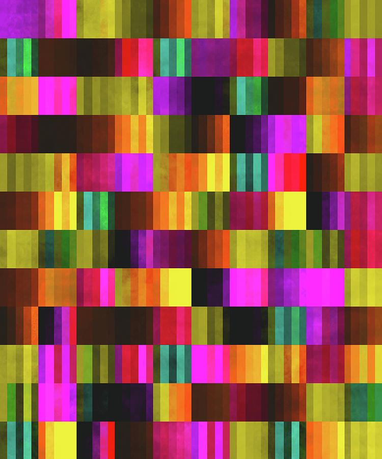 Vibrant 70s Glitch Pattern - Yellow and Violet Mixed Media by Studio Grafiikka