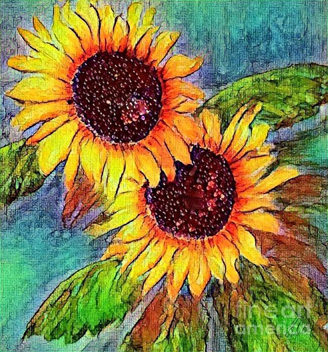 Vibrant beaded sunflowers  Mixed Media by Holly Winn Willner