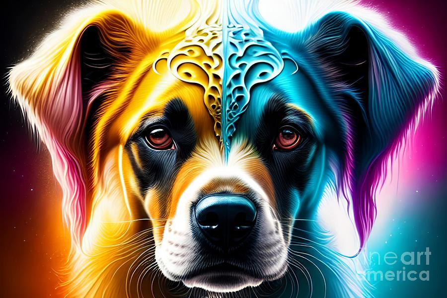 Vibrant Canine Dreams - Stunning and Colorful Dog Fantasy Portrait Digital Art by Artvizual Premium