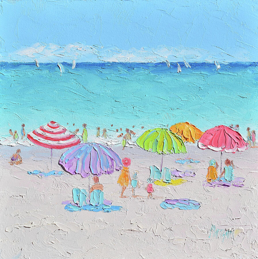Beach scene - Vibrant Coastal Day Painting by Jan Matson Beach scene - Vibrant Coastal Day Painting by Jan Matson