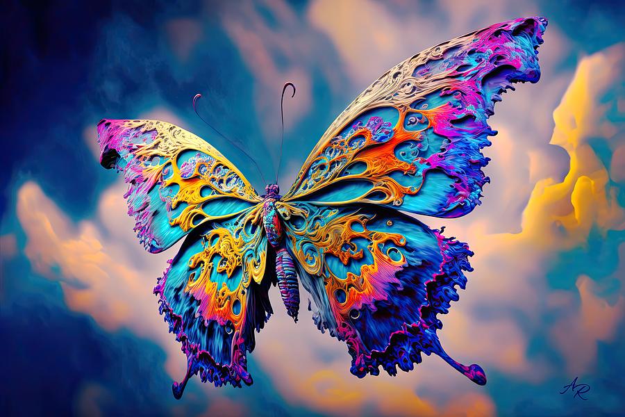 Vibrant Colorful Butterfly in Sky Digital Art by Adrian Reich - Fine ...