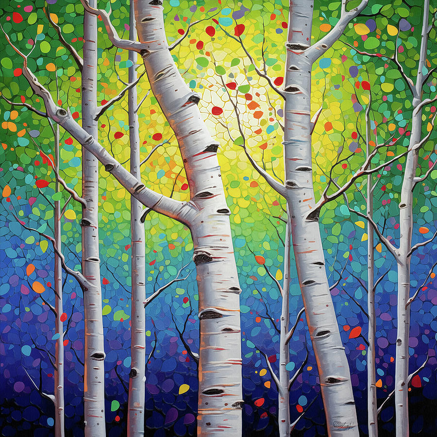 Vibrant Colors of Spring Whispering Woods  Glass Art by Lena Owens - OLena Art Vibrant Palette Knife and Graphic Design