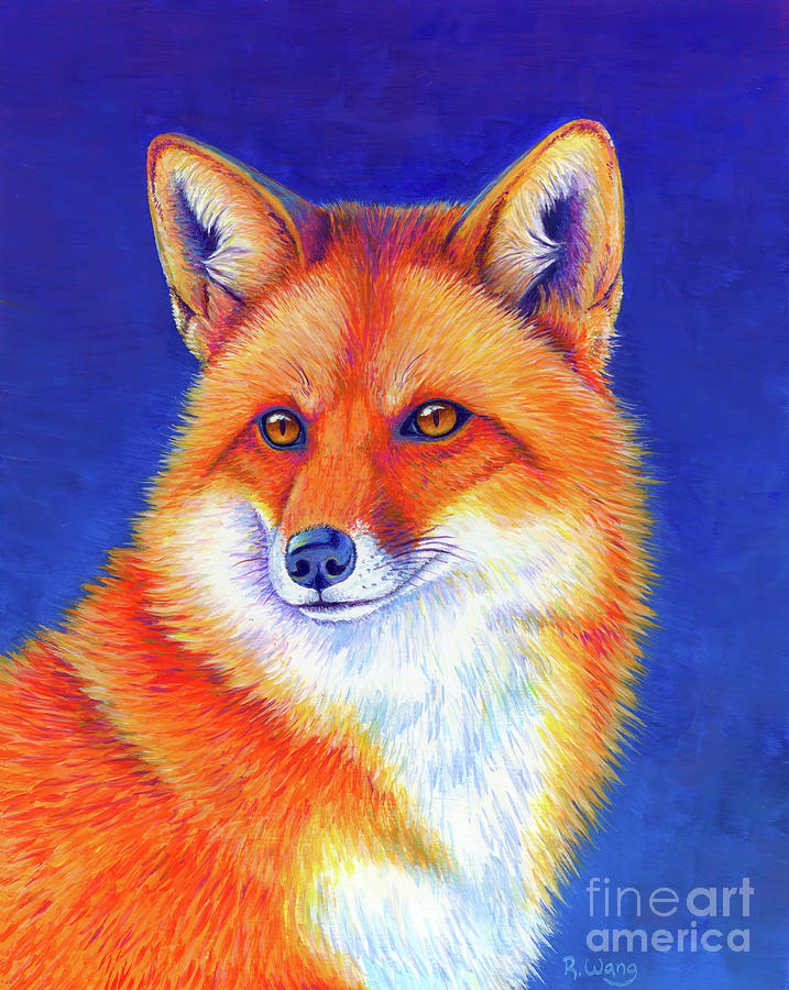 Vibrant Flame - Colorful Red Fox Painting by Rebecca Wang