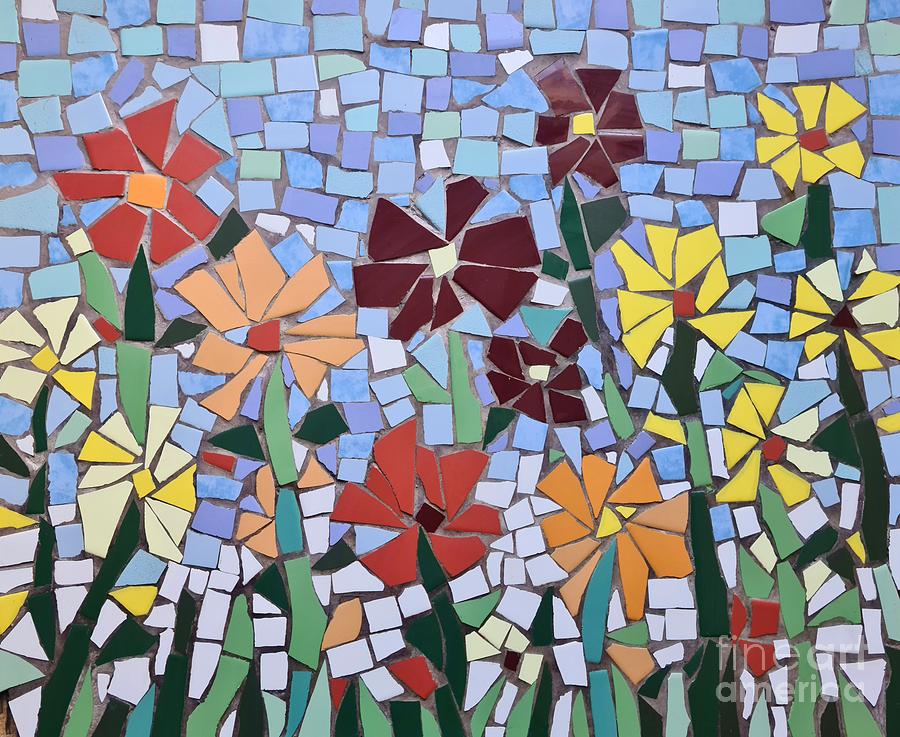 Mosaic Painting - Vibrant Flowers Mosaic by Lou Ann Bagnall