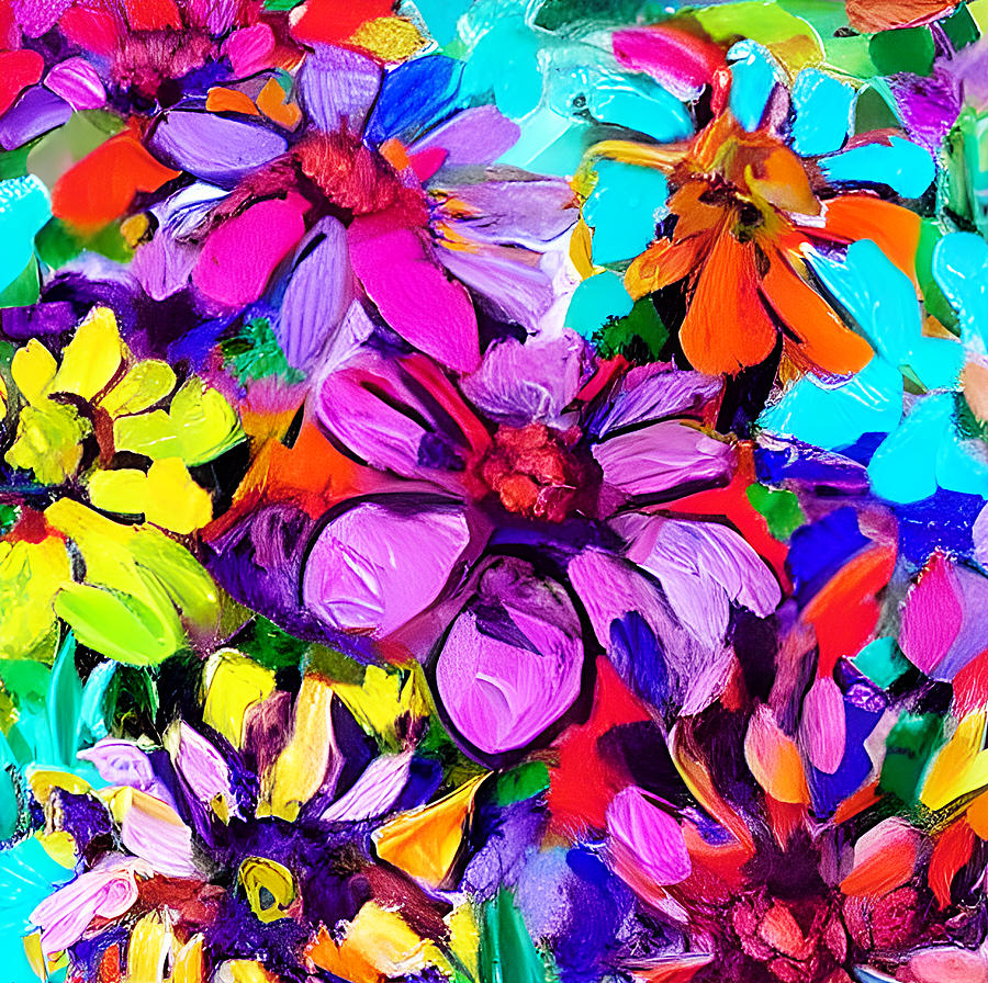 Vibrant  Flowers Pattern Digital Art by Amalia Suruceanu