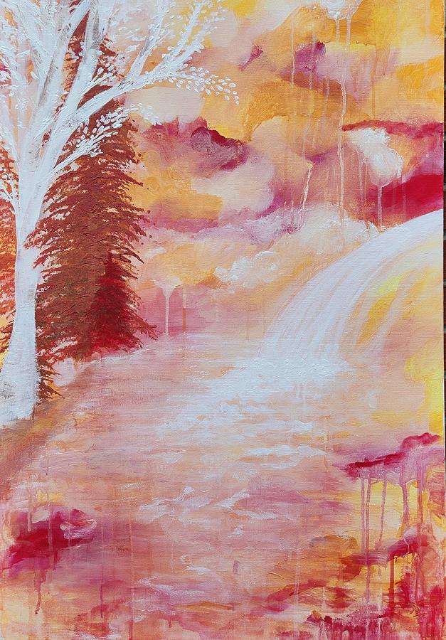 Vibrant Forest with Waterfall Painting by Lynne McQueen