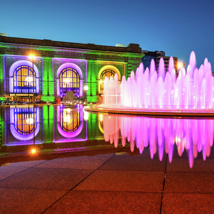 Vibrant Fountain Reflections At Union Station - Kansas City Photograph by Gregory Ballos Vibrant Fountain Reflections At Union Station - Kansas City Photograph by Gregory Ballos