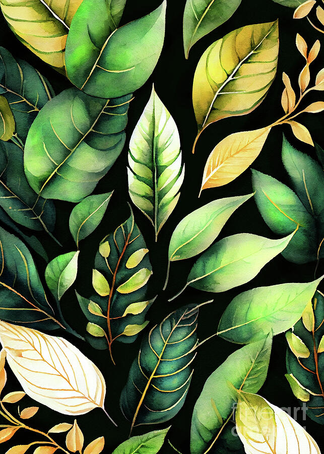 Vibrant green leaves watercolor nature art #nature Digital Art by Justyna Jaszke JBJart