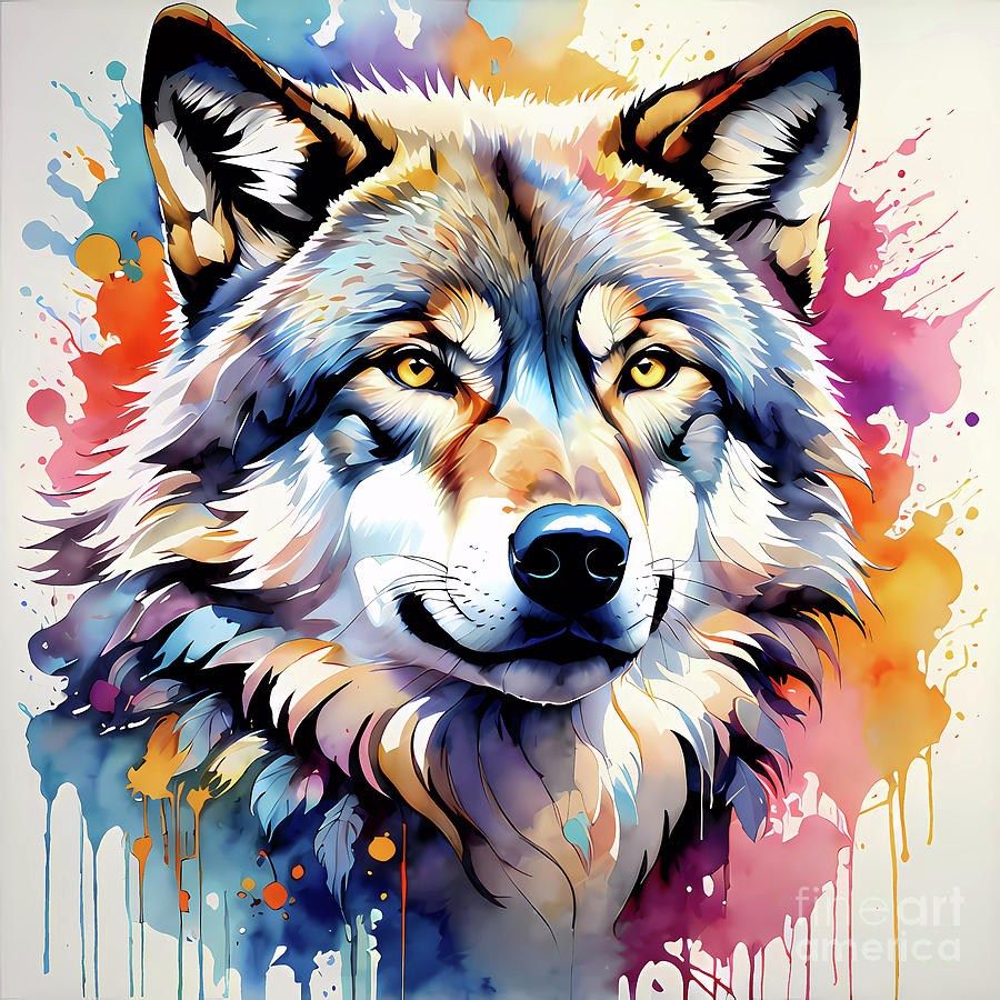 Vibrant Highly Detailed Wolf Portrait Painting By Ingo Klotz - Fine Art 