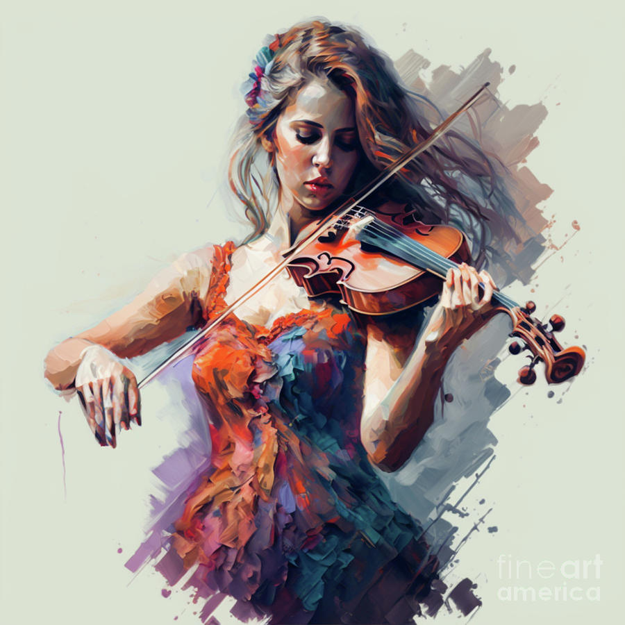 Music Digital Art - Vibrant Violinst by Lauras Creations