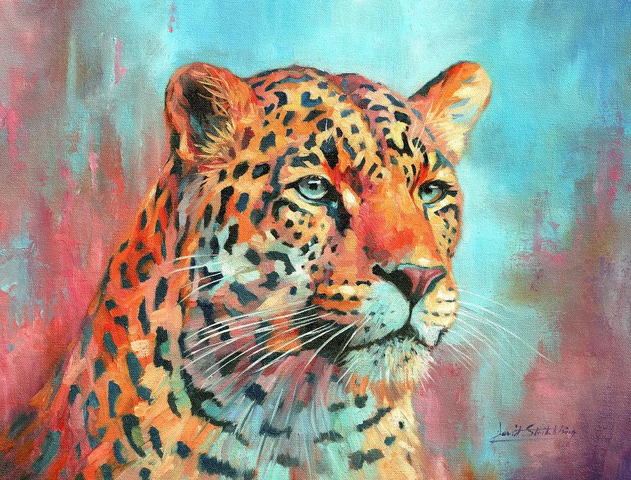 Vibrant leopard Painting by David Stribbling