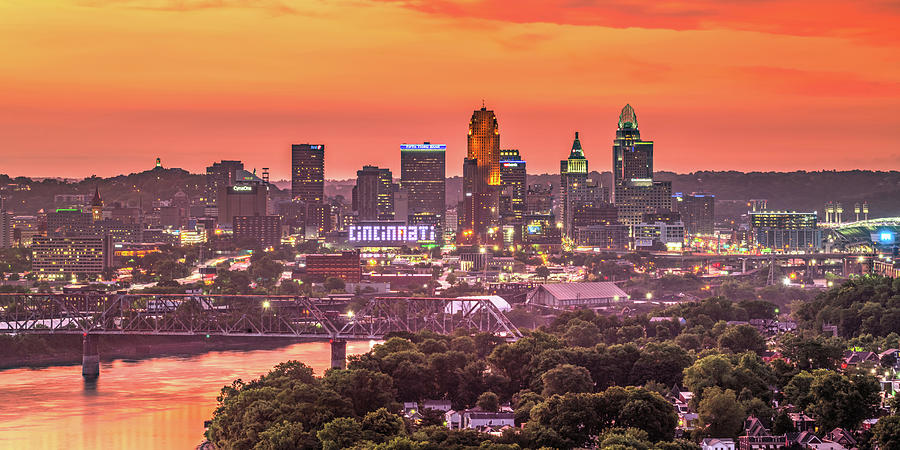 Vibrant Light Over Cincinnati Skyline Panorama Photograph by Gregory Ballos