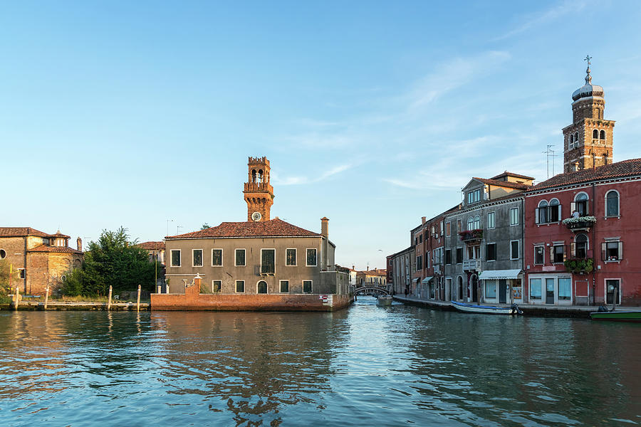 Vibrant Murano Island - Glossy Afternoon with Clock and Bell Towers Photograph by Georgia Mizuleva