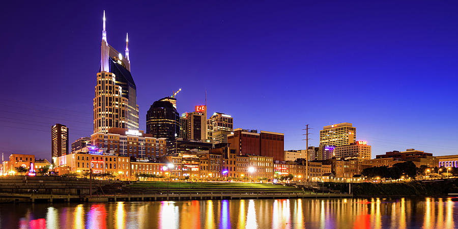 Vibrant Music City Skyline Panorama On Nashvilles Cumberland River Photograph