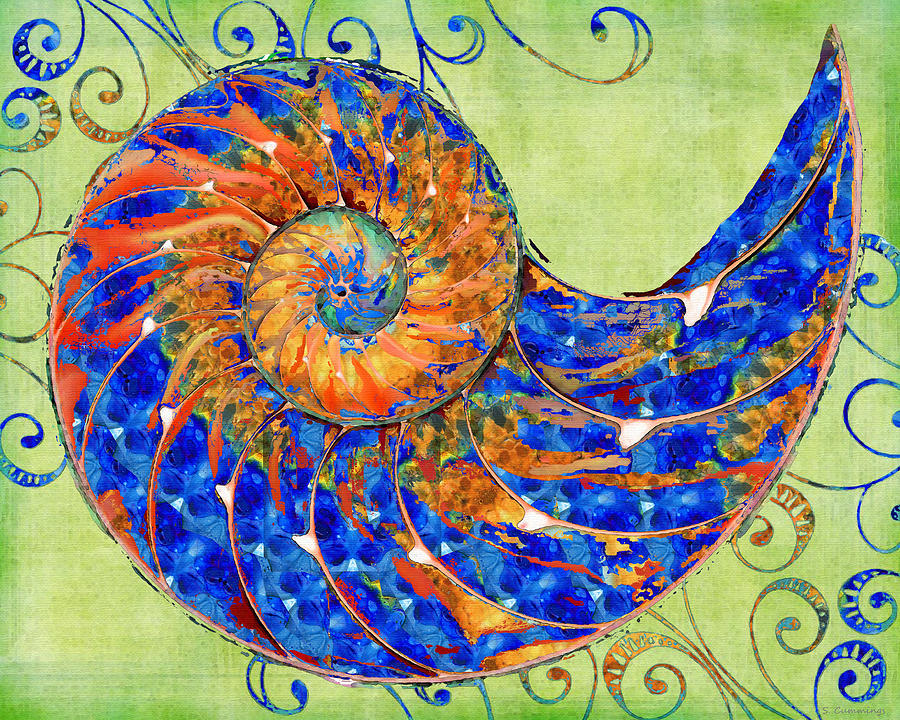 Vibrant Nautilus Shell - Sharon Cummings Painting by Sharon Cummings
