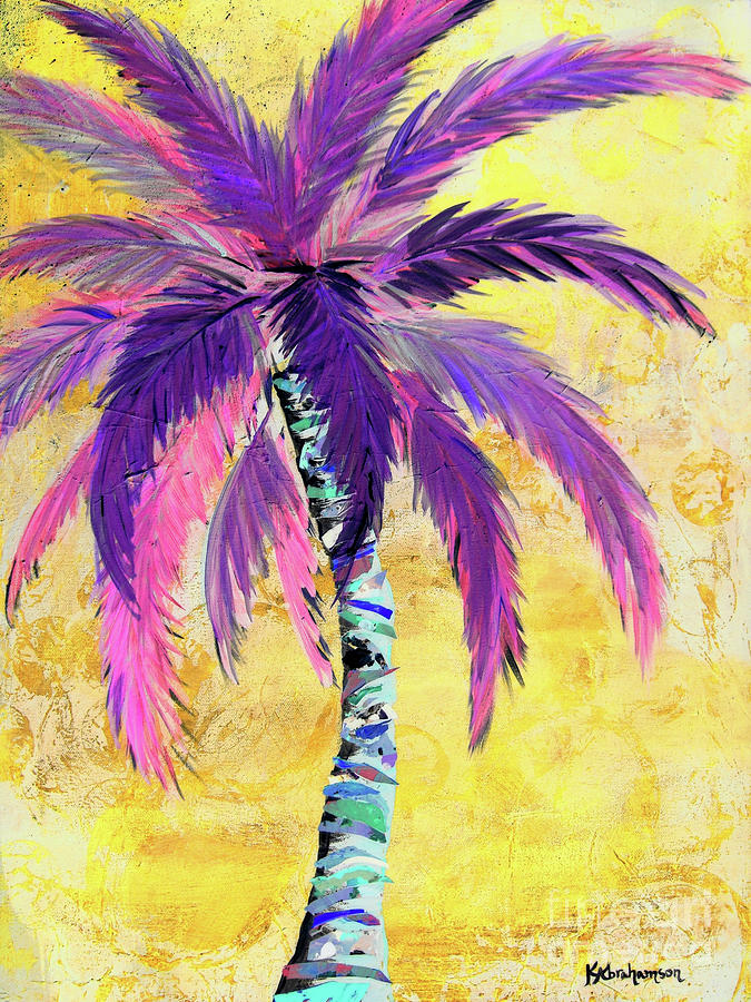 Vibrant Palm on Yellow Background Painting by Kristen Abrahamson