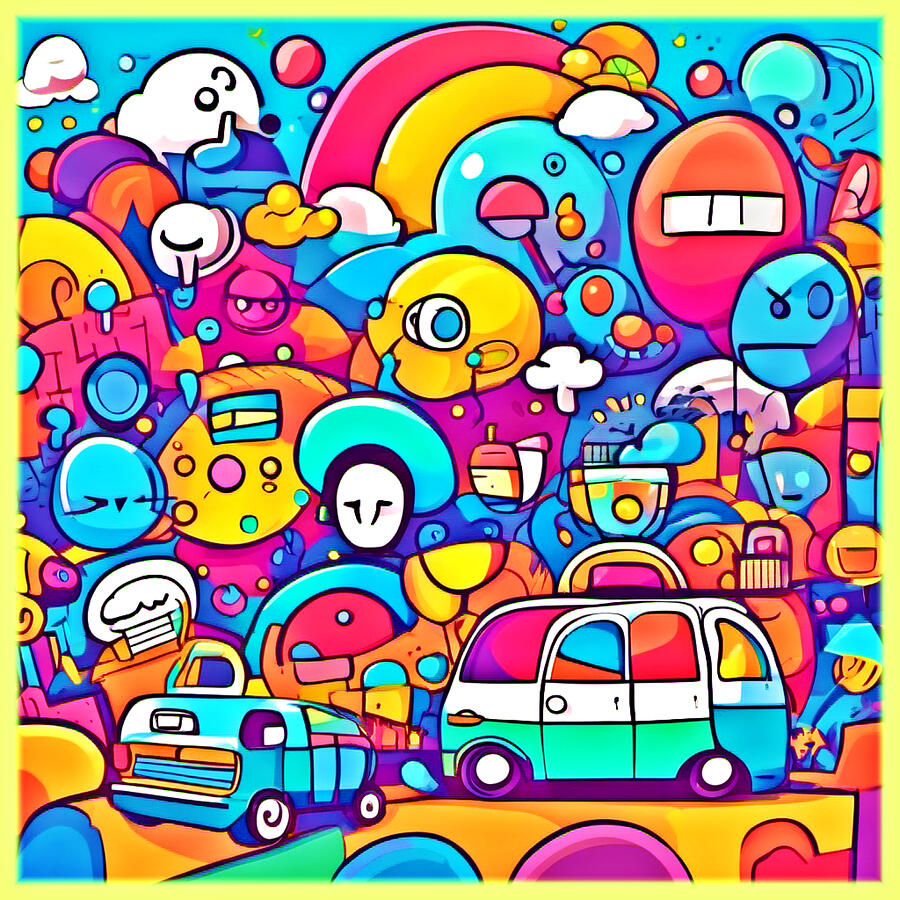Abstract Digital Art - Vibrant Playful Cartoon Design by Colorful Designs