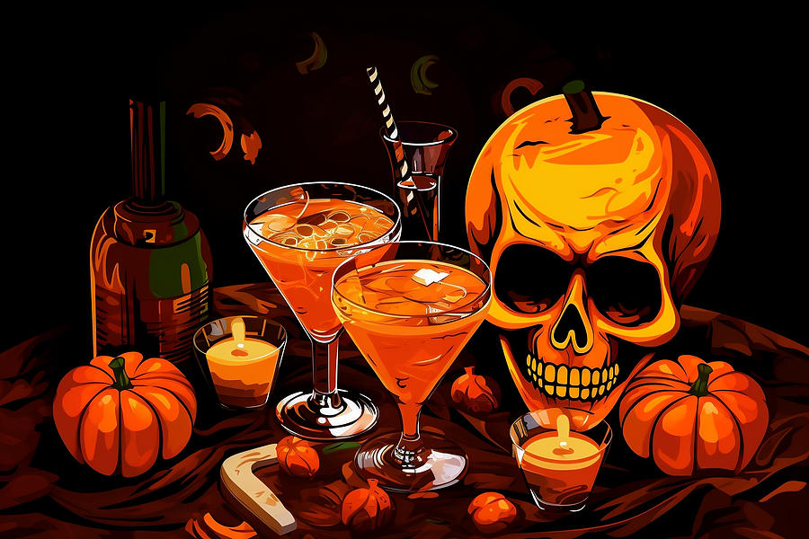 Halloween Digital Art - Vibrant Potions- Spooky Cocktails Unleashed in Modern Abstract Splendor by OlfactoArt Studio